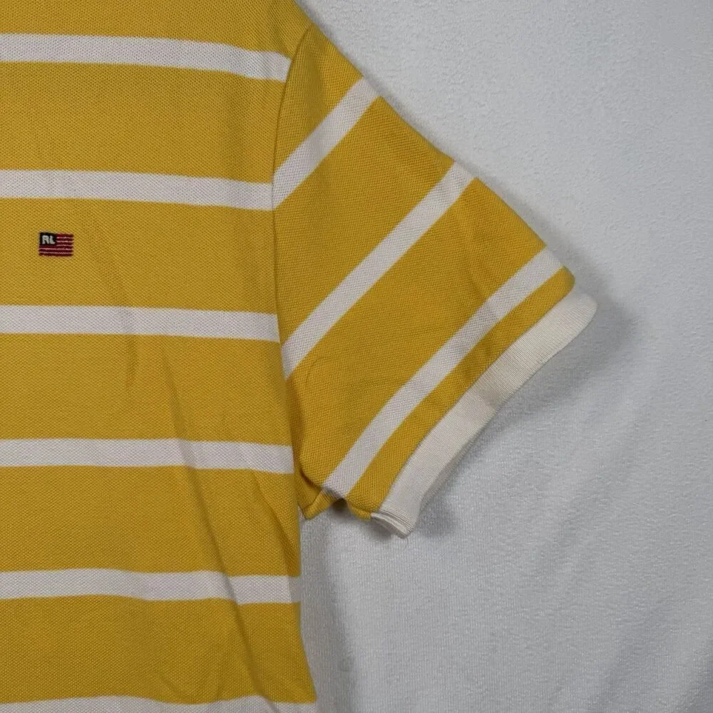 Polo Jeans Co Ralph Lauren Polo Shirt Mens L Yellow White Striped RL Flag Logo